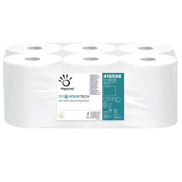 Asciugamani in rotolo Autocut Dissolve Tech - 198 mm x 140 mt - diametro 18,5 cm - 2 veli - 20 gr - goffratura micro - bianco - Pape rnet