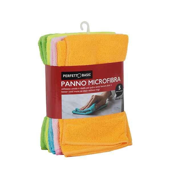 Panno in microfibra - multiuso - 40x40 cm - colori assortiti - Perfetto - conf. 5 pezzi