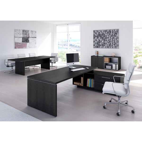 Scrivania Manager Prestige - con mobile servizio reversibile - 180 x 90 x 74 cm - nero venato