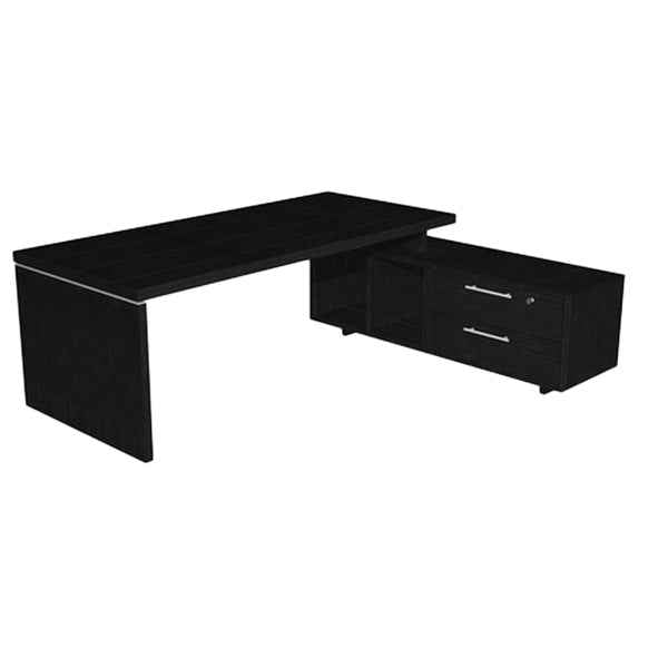 Scrivania Manager Prestige - con mobile servizio reversibile - 210 x 90 x 74 cm - nero venato