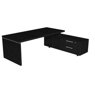 Scrivania Manager Prestige - con mobile servizio reversibile - 210 x 90 x 74 cm - nero venato