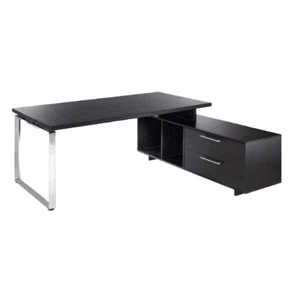 Scrivania Manager Prestige Metal - con mobile servizio reversibile - 180 x 90 x 74 cm - nero venato