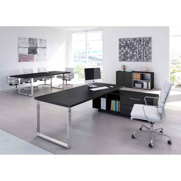 Scrivania Manager Prestige Metal - con mobile servizio reversibile - 210 x 90 x 74 cm - nero venato