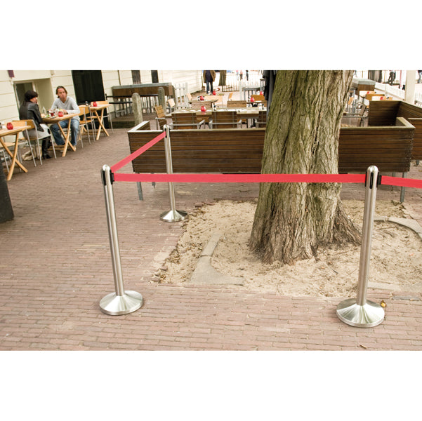 Colonnina segnapercorso cromata - altezza 100 cm - nastro retrattile rosso da 210 cm - Securit