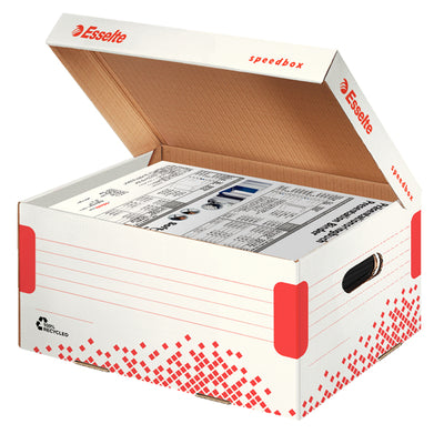 Scatola container Speedbox - Small - 25,2 x 35,5cm -  dorso 19,3 cm - bianco e rosso - Esselte
