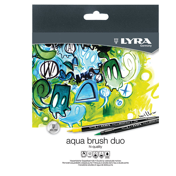 Pennarelli Aqua Brush Duo - punte 2,00 - 4,00 mm - Lyra - astuccio 12 pezzi