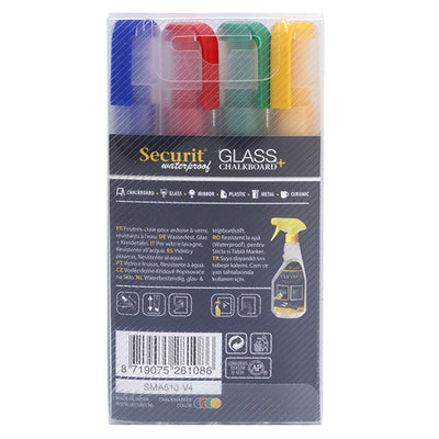 Marcatore a gesso liquido waterproof - punta da 2,00 - 6,00 mm - colori assortiti - Securit - conf. 4 pezzi