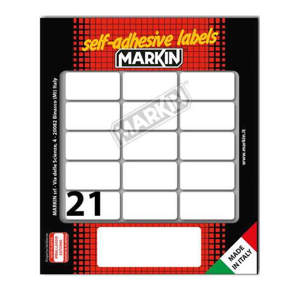 Etichette adesive - in carta - permanenti - 37 x 19 mm - 21 et/fg - 10 fogli - bianco - Markin