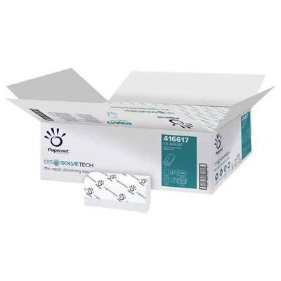 Asciugamani piegati a Z Dissolve Tech - 2 veli - 20 gr - goffratura a onda - 20,3 x 24 cm - bianco - Papernet - conf. 200 pezzi