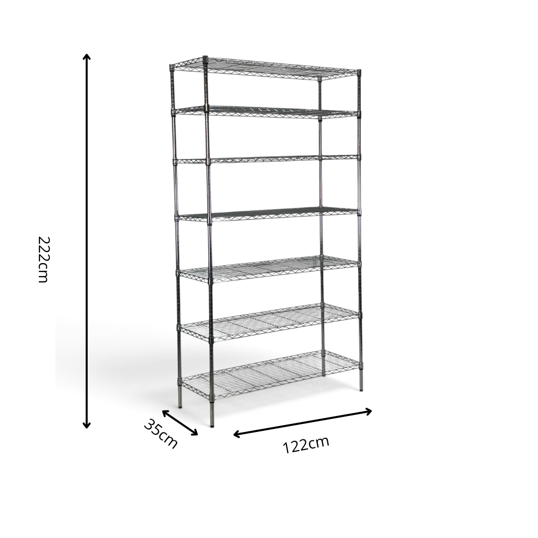 Metallika Scaffale Modulare in Acciaio Cromato 122 × 35 × H 222 cm, 7 Ripiani