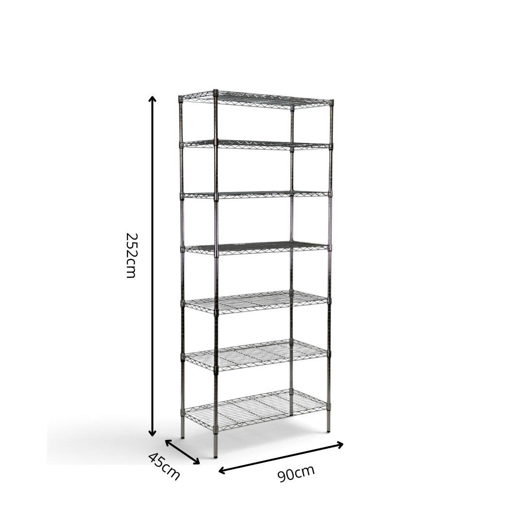Metallika Scaffale Modulare in Acciaio Cromato 90 × 45 × H 252 cm, 7 Ripiani