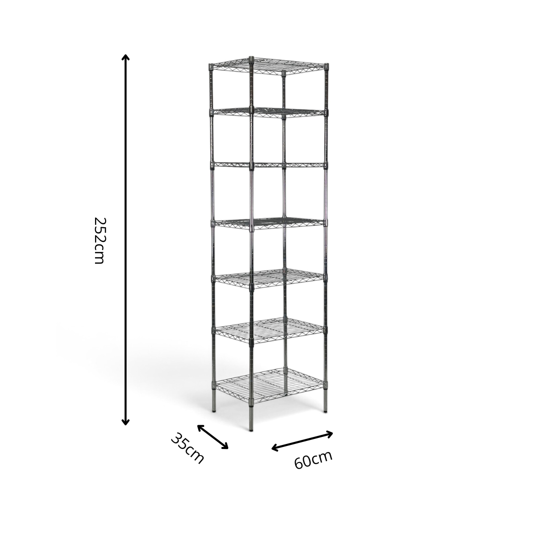 Metallika Scaffale Modulare in Acciaio Cromato 60 × 35 × H 222 cm, 7 Ripiani