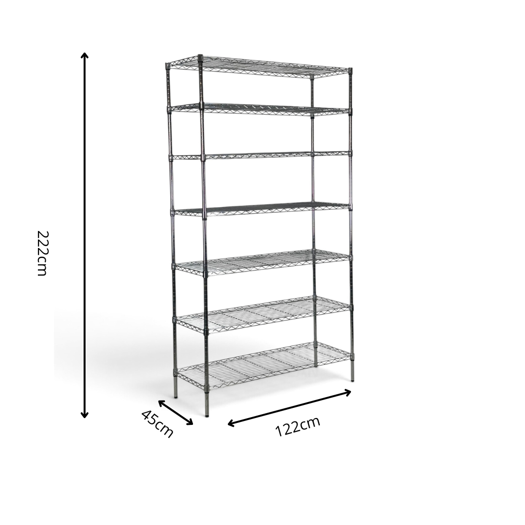 Metallika Scaffale Modulare in Acciaio Cromato 122 × 45 × H 222 cm, 7 Ripiani