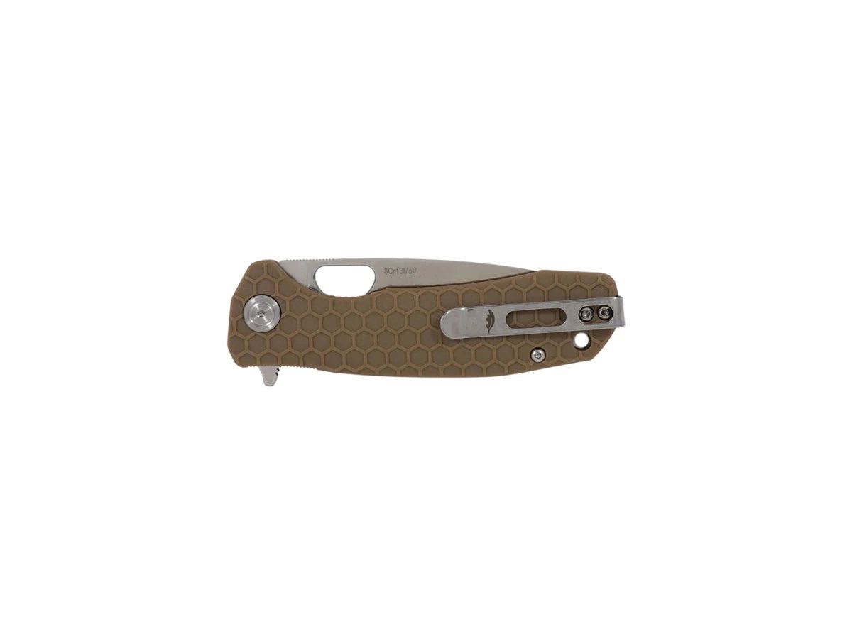 Honey Badger Drop Point Medium HB1012 tan, dettaglio manico FRN