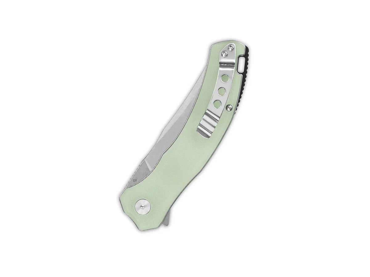 Dettaglio lama D2 stonewash QSP Walrus G-10 giada 8,6 cm 125 g