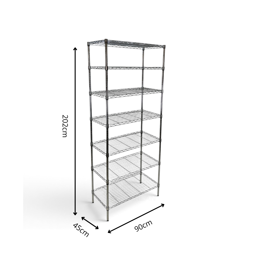 Metallika Scaffale Modulare in Acciaio Cromato 90 × 45 × H 202 cm, 7 Ripiani