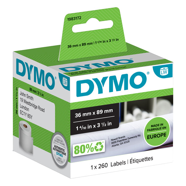 Rotolo 260 etichette LW 1983172 - 36 x 89 mm - carta - indirizzi estesi - bianco - Dymo