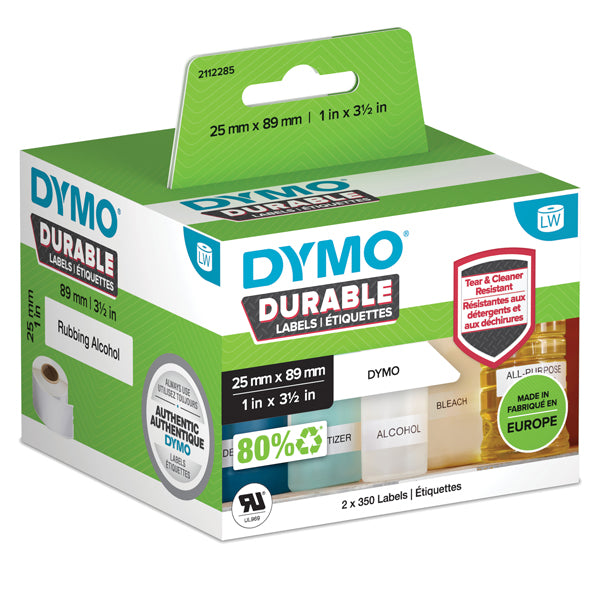 Rotolo 350 etichette LW Durable 1933081 - 25 x 89 mm - PP - bianco - Dymo - conf. 2 rotoli