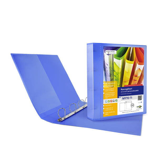 Raccoglitore personalizzabile Myto TI - 22 x 30 cm - 4 anelli a D 17 mm - dorso 2,5 cm - blu - Sei Rota
