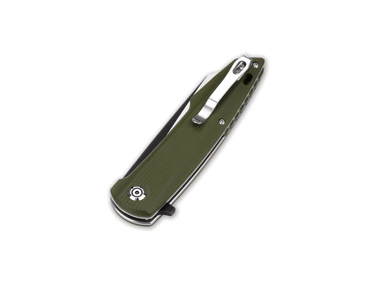 QSP Phoenix G-10 QS108-B Green – dettaglio manico G-10 verde e lama D2