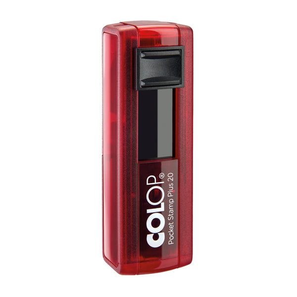 Timbro Pocket Stamp Plus 20 - 14 x 38 mm - 4 righe - autoinchiostrante - rosso rubino - Colop
