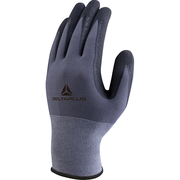 Guanti di precisione VE727NO - poliammide - palmo nitrile/poliuretano + puntini - taglia 08 - grigio/nero - Deltaplus