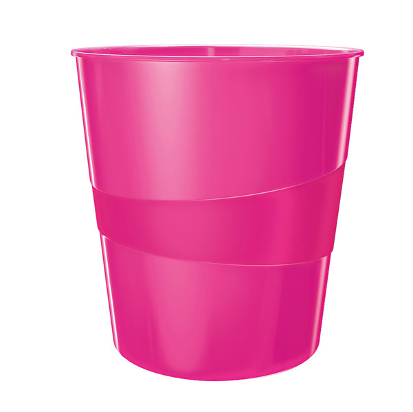 Cestino gettacarte WOW - altezza 32,4 cm - diametro 29 cm - 15 L - fucsia metallizzato - Leitz
