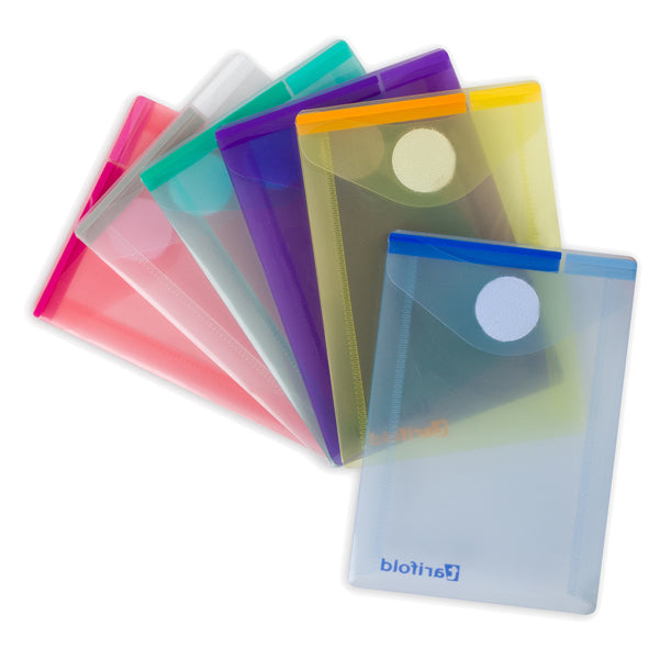 Buste con velcro - formato verticale - 8 x 11,5 cm - PP - colori assortiti - Djois - conf. 6 colori