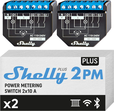Shelly Plus 2PM DOUBLE PACK - Smart Relay 16A AC/DC WiFi/BT + PM