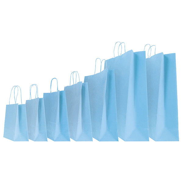 Shopper Twisted - maniglie cordino - 18  x 8 x 24 cm - carta kraft - azzurro - Mainetti Bags - conf. 25 pezzi