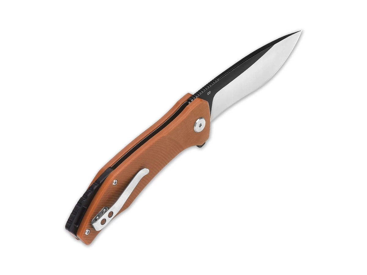 Dettaglio lama D2 black/satin QSP Raven 8,6 cm marrone