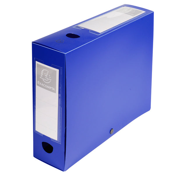 Scatola per archivio box - con bottone - 25 x 33 cm - dorso 8 cm - blu - Exacompta