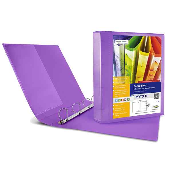 Raccoglitore personalizzabile Myto TI - 22 x 30 cm - 4 anelli a D 30 mm - dorso 4 cm - lilla - Sei Rota