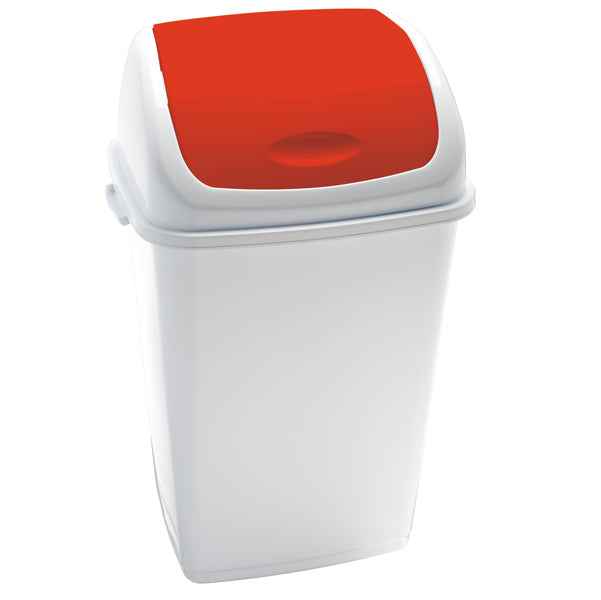 Pattumiera con coperchio basculante Rif - 44x33x68 cm - 50 L - bianco/rosso - Medial