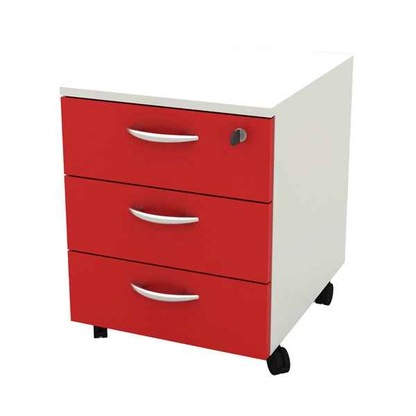 Cassettiera Rainbow - 3 cassetti - con ruote - 41 x 50 x 52,2 cm - bianco/rosso