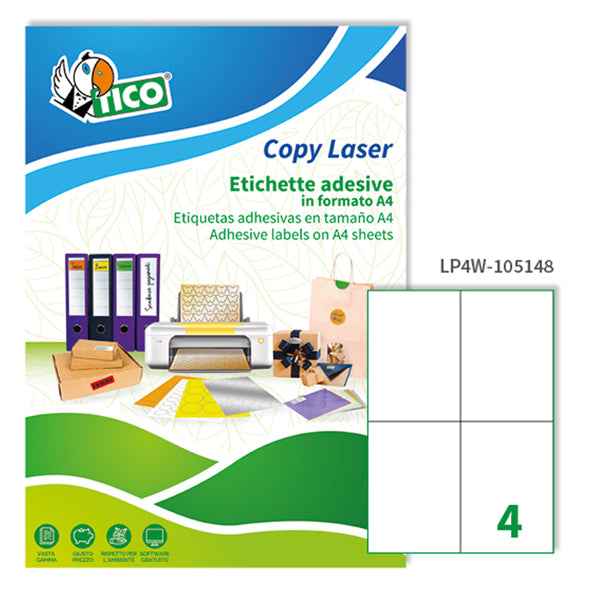 Etichette adesive LP4W - in carta - permanenti - 105 x 148 mm - 4 et/fg - 100 fogli - bianco - Tico