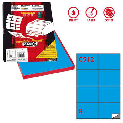 Etichette adesive C/512 - in carta - permanenti - 105 x 74,25 mm - 8 et/fg - 100 fogli - blu - Markin