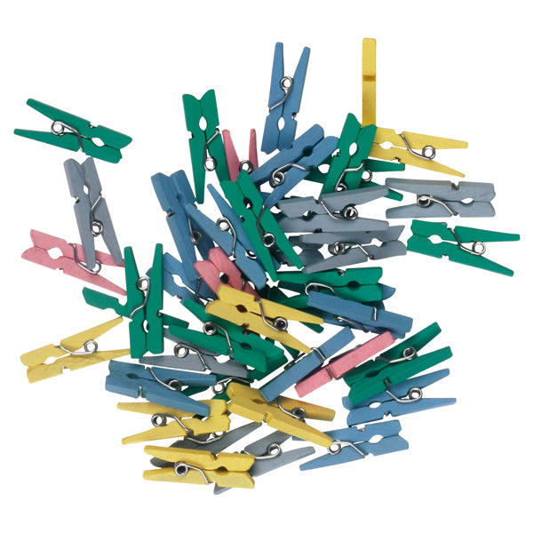Mollettine mini - in legno - colori pastello - 25 mm  - Deco - conf. 45 pezzi