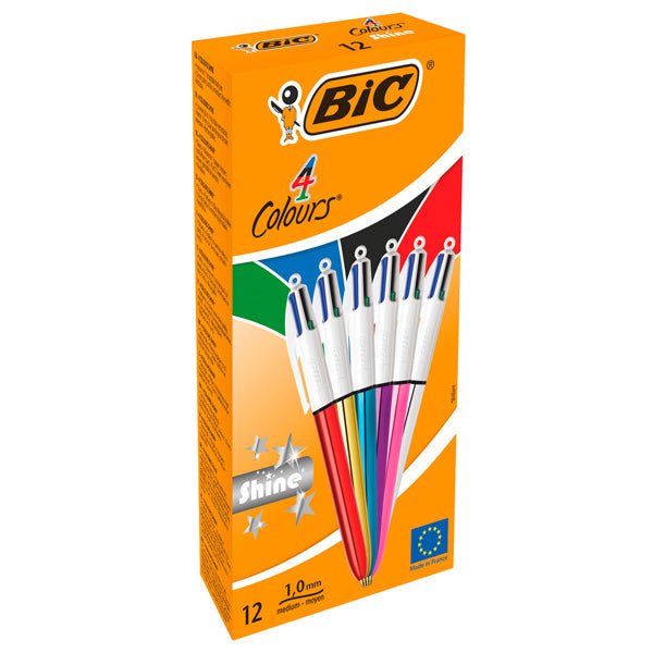 Penna sfera scatto multifunzione 4 Colours Shine - punta 1,0 mm - fusto colori assortiti - Bic - scatola 12 pezzi
