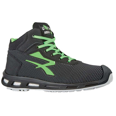 Calzatura di sicurezza Hard S3 SRC - pelle idrorepellente - numero 44 - grigio scuro/verde - U-Power