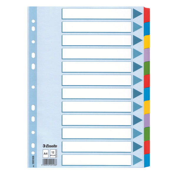Intercalare Mylar -12 tasti colorati - A4 - Esselte