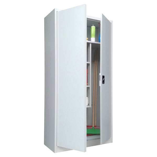 Armadio porta scope in metallo ad 2 ante battenti - 4 ripiani fissi - 90x41x181,5 cm - grigio - Bertesi