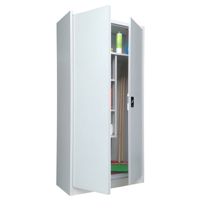 Armadio porta scope in metallo ad 2 ante battenti - 4 ripiani fissi - 90x41x181,5 cm - grigio - Bertesi