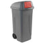 Bidone mobile Push - con coperchio - 49x54x95 cm - 100 L - grigio/rosso - Mobil Plastic