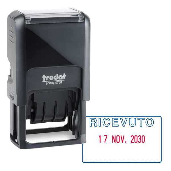 Timbro Printy 4750/L autoinchiostrante - DATA + RICEVUTO - 4,1 x 2,4 cm - 4 mm - bicolore - Trodat