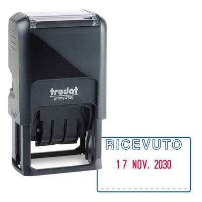 Timbro Printy 4750/L autoinchiostrante - DATA + RICEVUTO - 4,1 x 2,4 cm - 4 mm - bicolore - Trodat