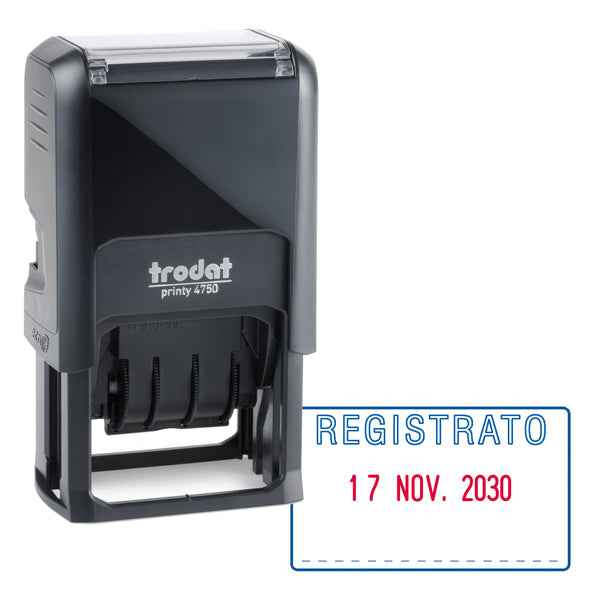 Timbro Printy 4750/L autoinchiostrante - DATA + REGISTRATO - 4,1 x 2,4 cm - 4 mm - bicolore - Trodat