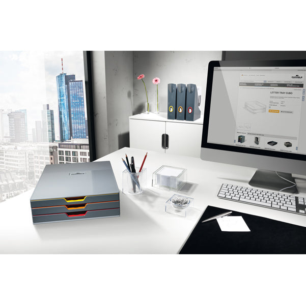 Cassettiera Varicolor portamonitor - 28 x 9,5 x 35,6 cm - 3 cassetti - Durable