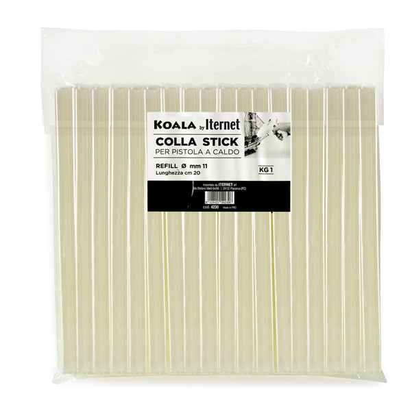 Colla termofusibile-  in stick - lunghezza 20 cm - diametro 1,1 cm - Iternet - sacchetto da 1 kg