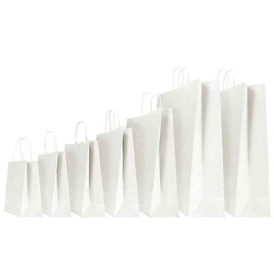 Shopper - maniglie cordino - 18 x 8 x 24 cm - carta kraft - bianco - Mainetti Bags - conf. 25 pezzi